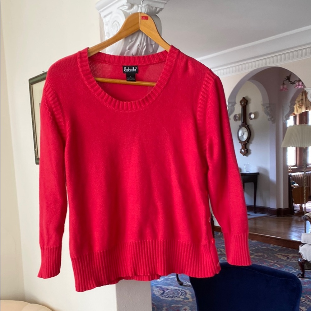 Rafaella Pinkish-Red Women's 100% Cotton Sweater Red Button Accents On 1 Side L